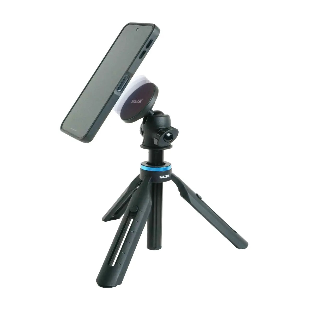 Phone holder with a small tripod on a white background