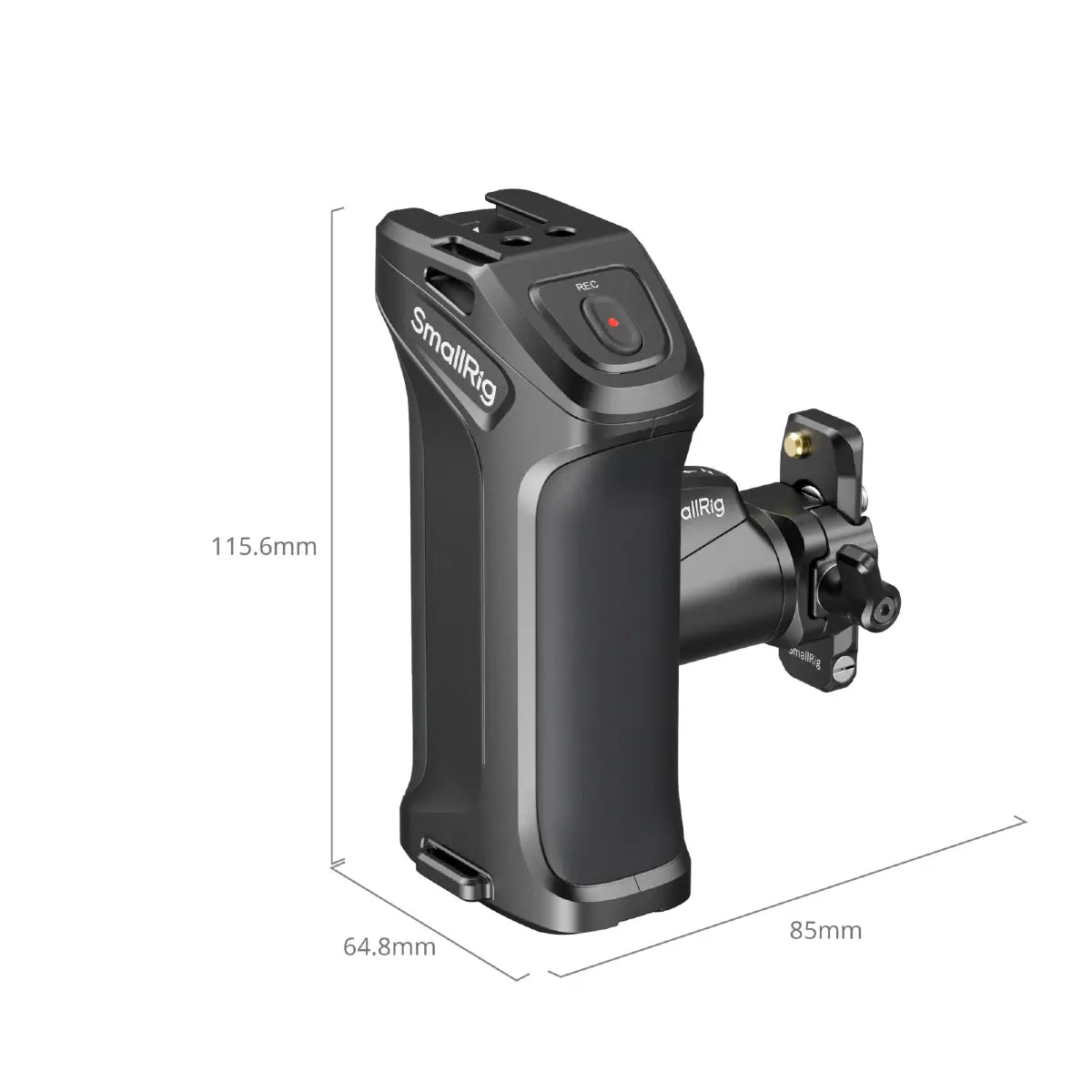 Black camera accessory with 'SmallRig' branding and dimensions on a white background