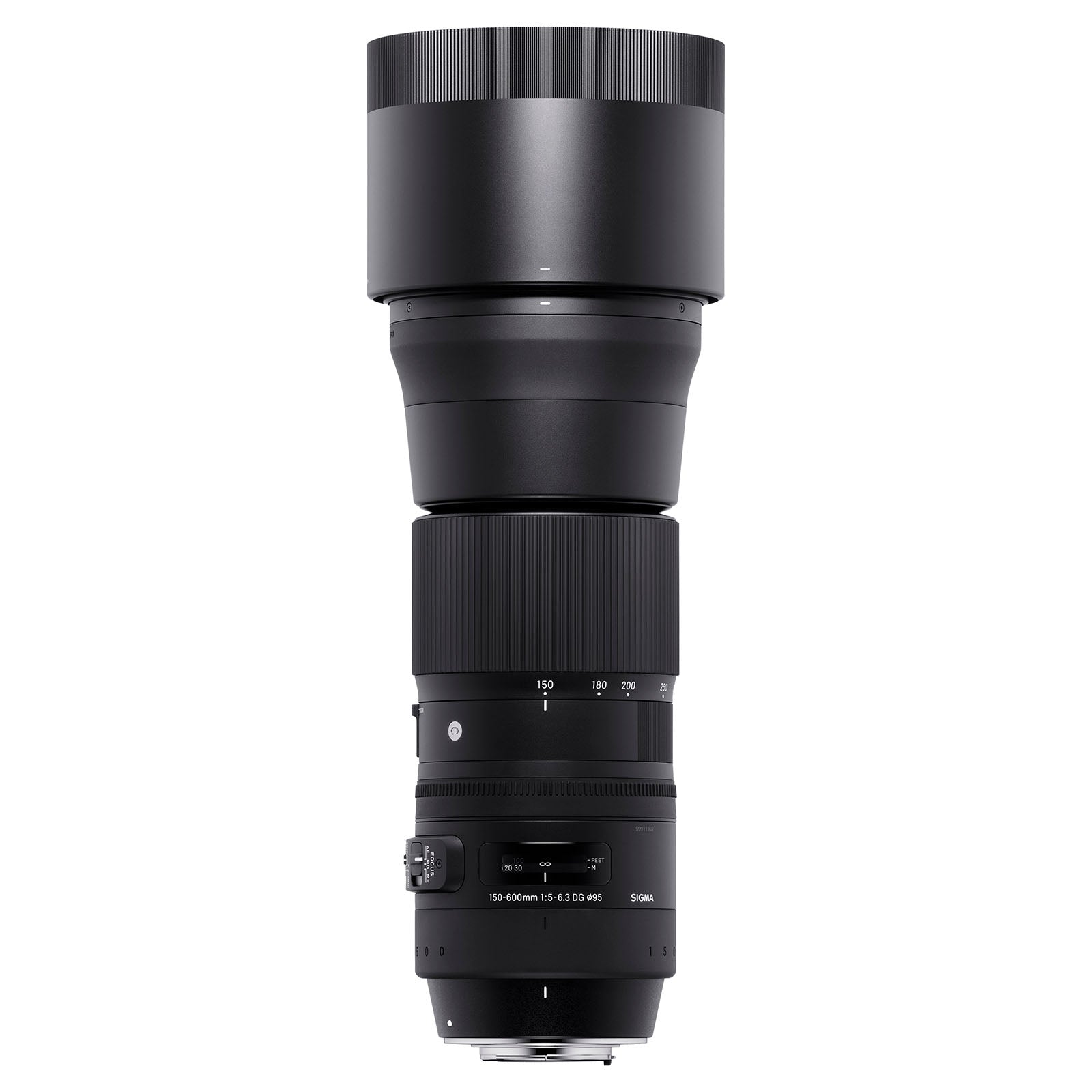 Sigma 150-600mm F5-6.3 DG OS HSM - Contemporary telephoto zoom lens for DSLR cameras, showing the lens' barrel and controls.