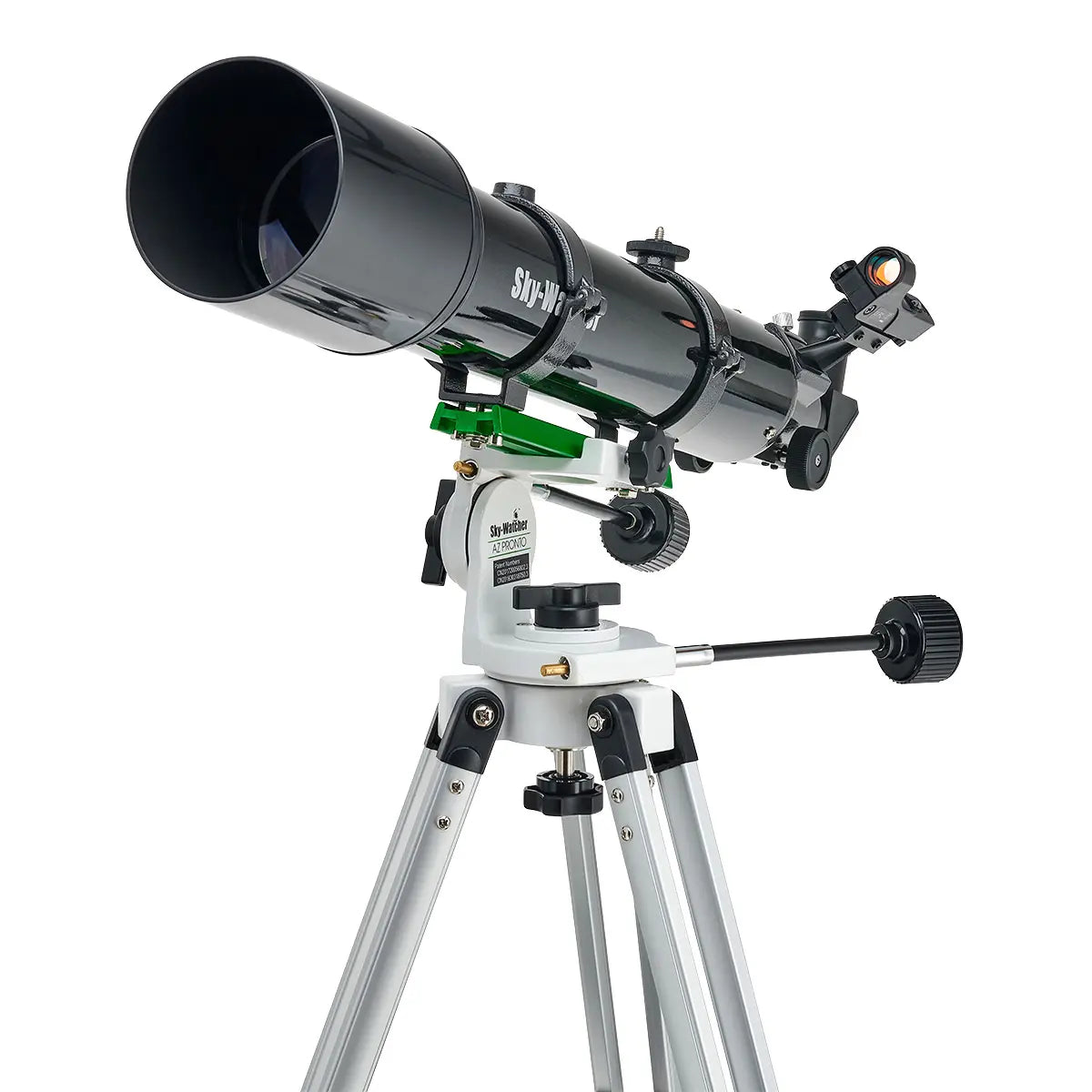 Telescope with tripod on a white background