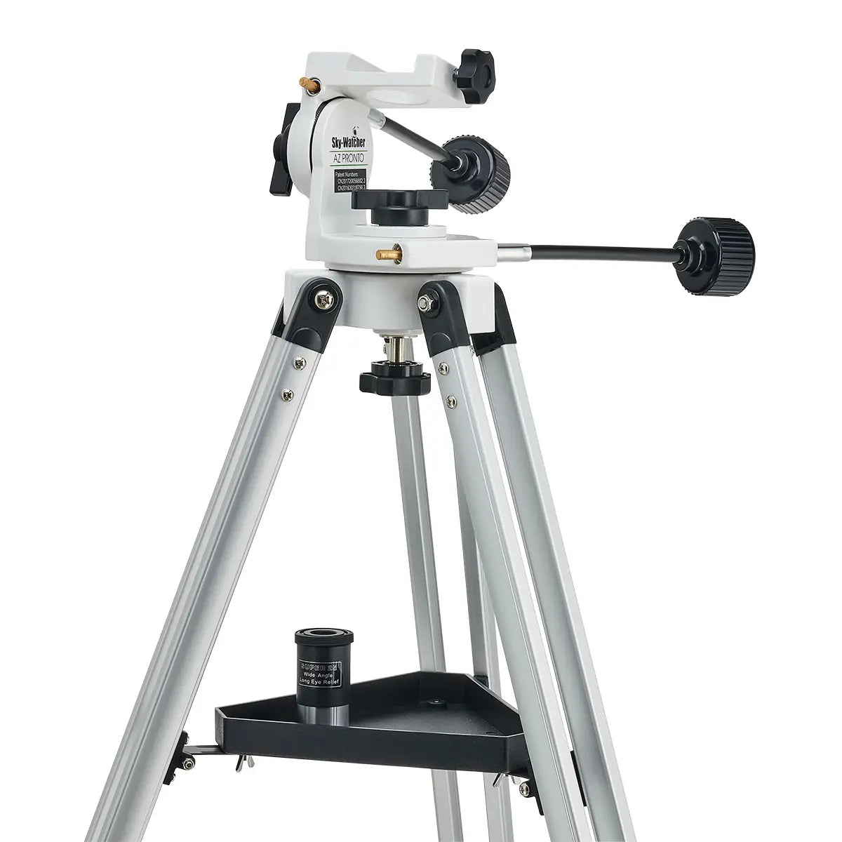White telescope tripod and mount on a white background