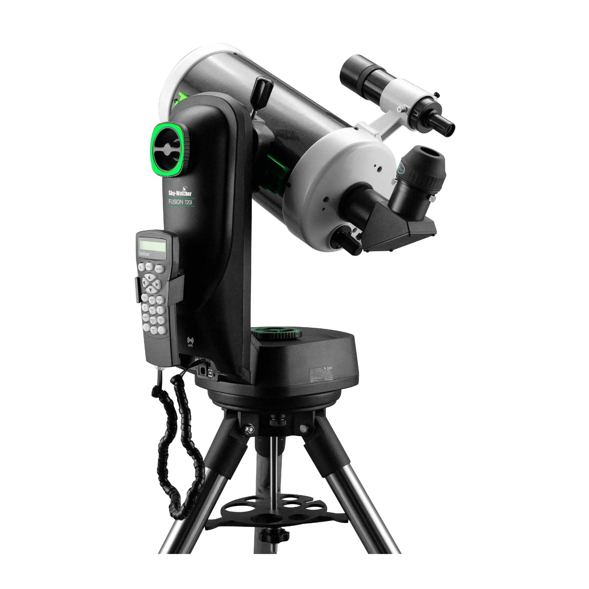 Telescope with computerized mount on a white background
