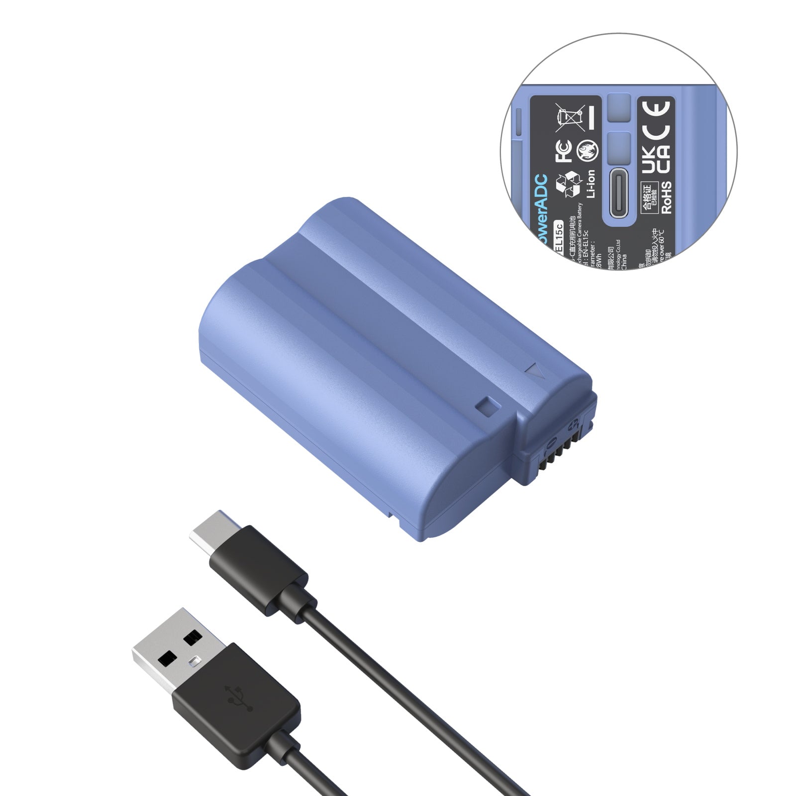 SmallRig EN-EL15c USB-C Rechargeable Camera Battery 4332 product photo with cable