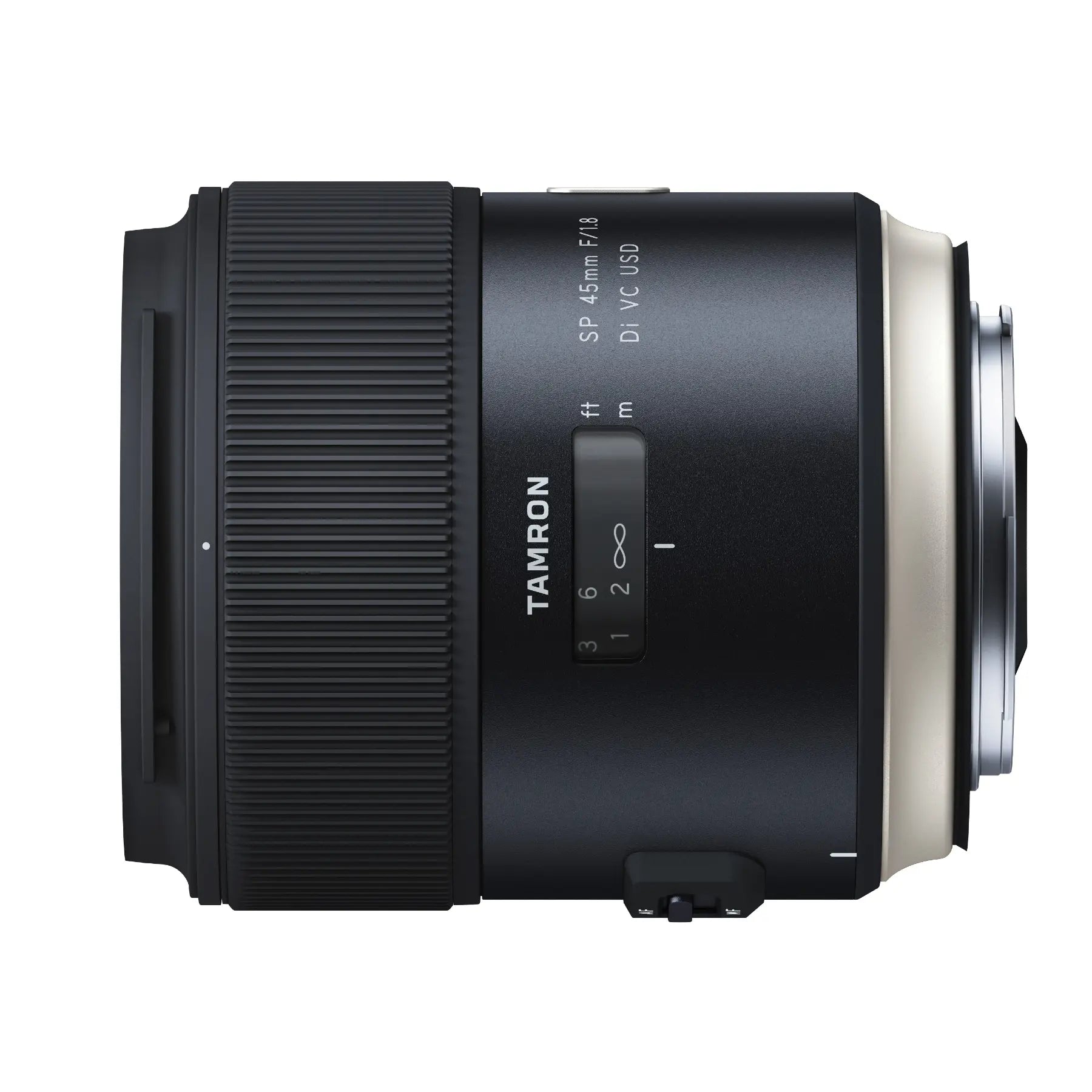 Tamron 45mm Di VC USD Lens with Canon EF mount, predominantly black with some branding in white and silver.
