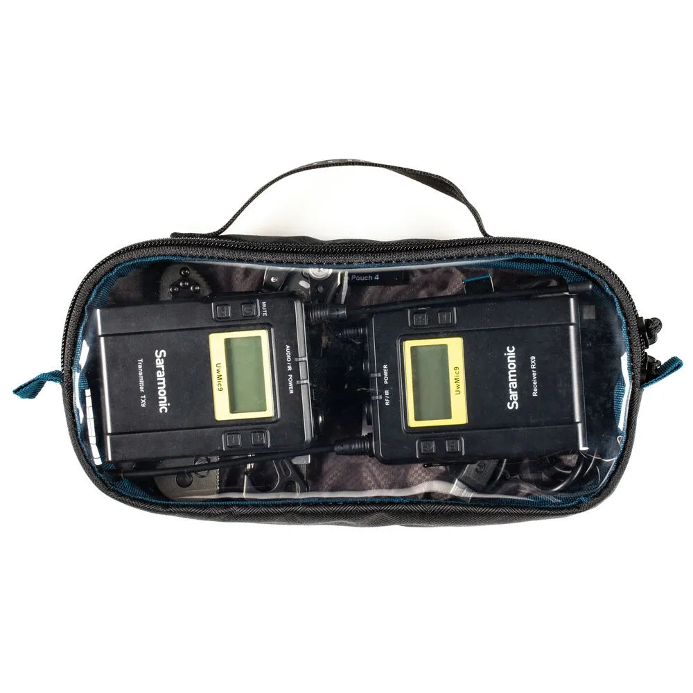 Two Saramonic wireless receivers in a carrying case on a white background