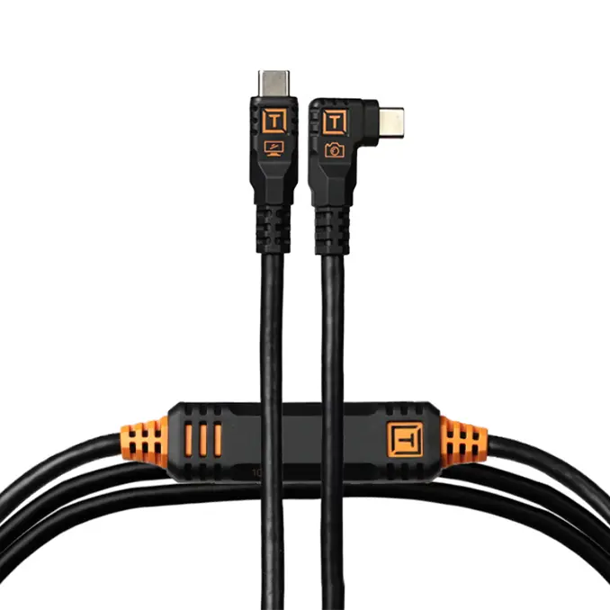 Tether Tools TetherPro Optima 10G USB-C, 15' (4.6m), Straight to Right, Non-Reflective Black top angle