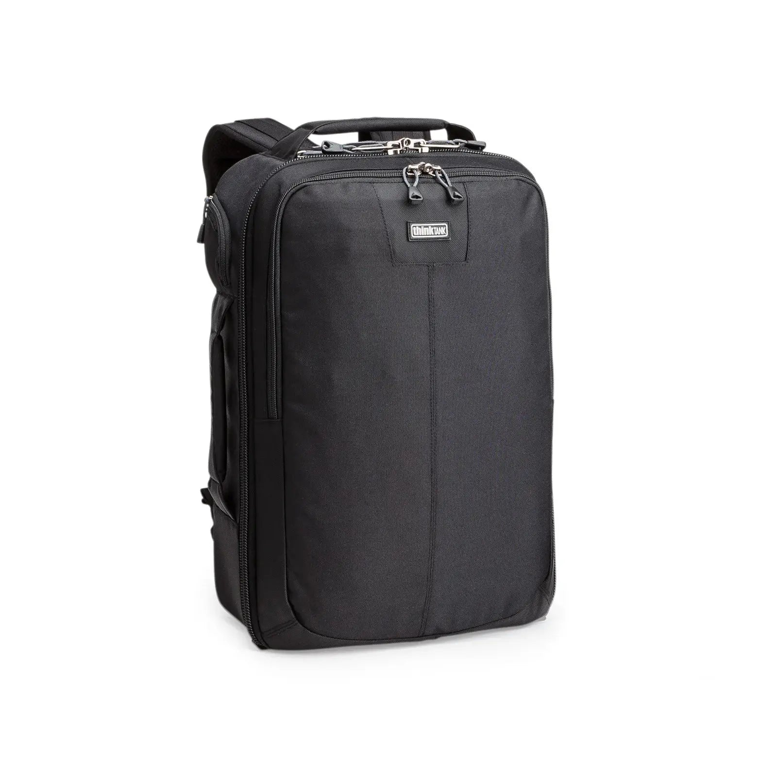Black backpack on a white background