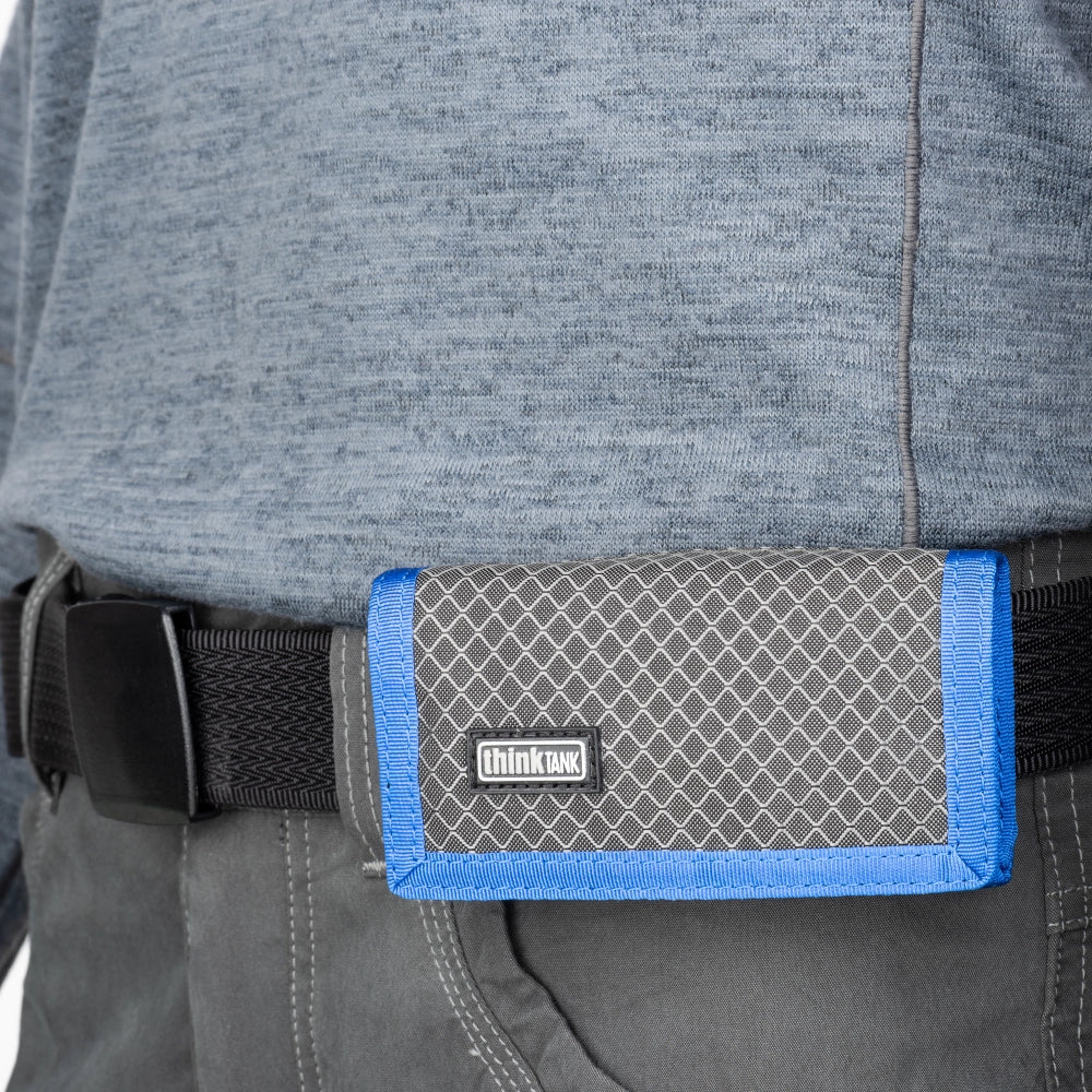 Think Tank Pixel Pocket Rocket attached to persons belt