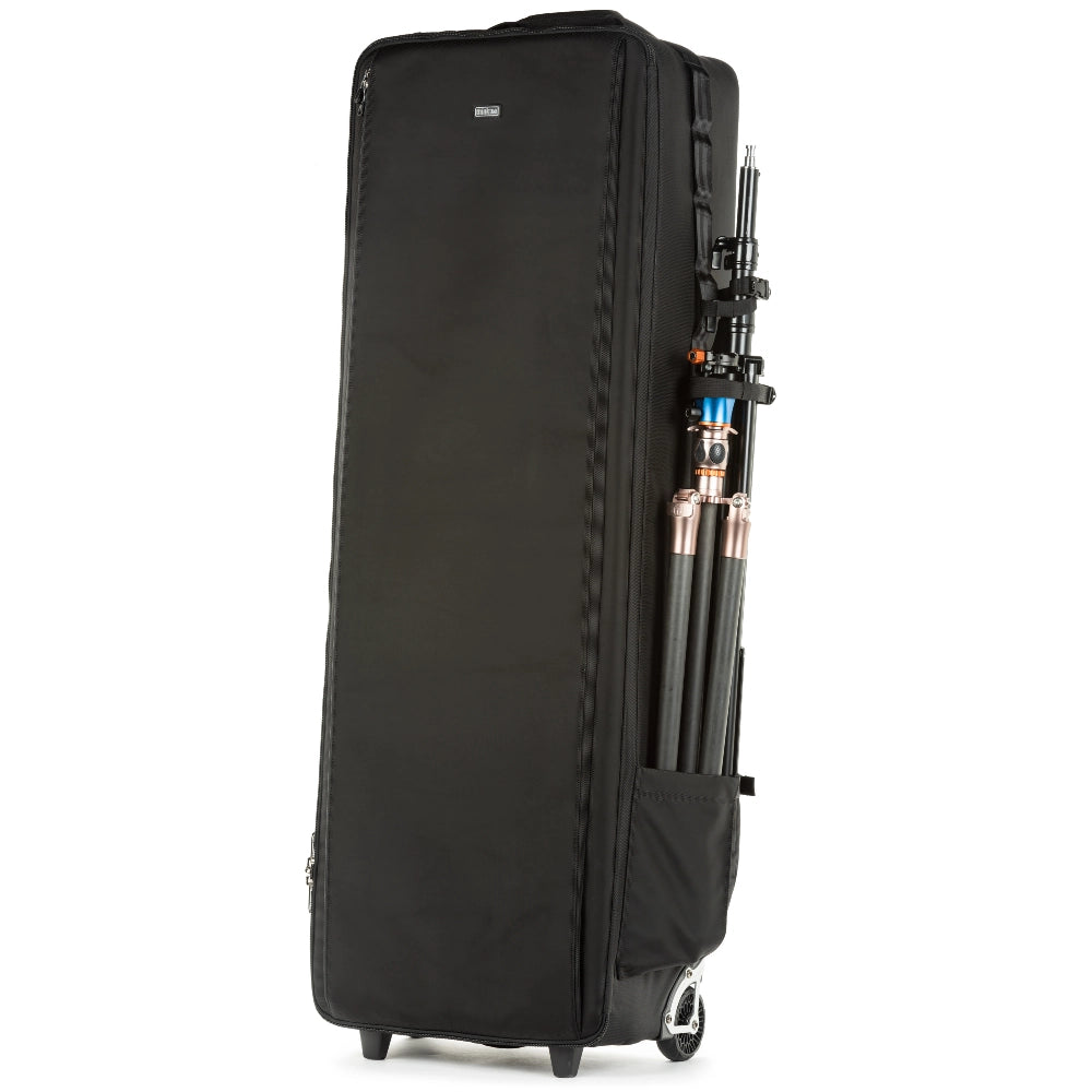 Think Tank Production Manager 50 V2 front angle with tripod in holster