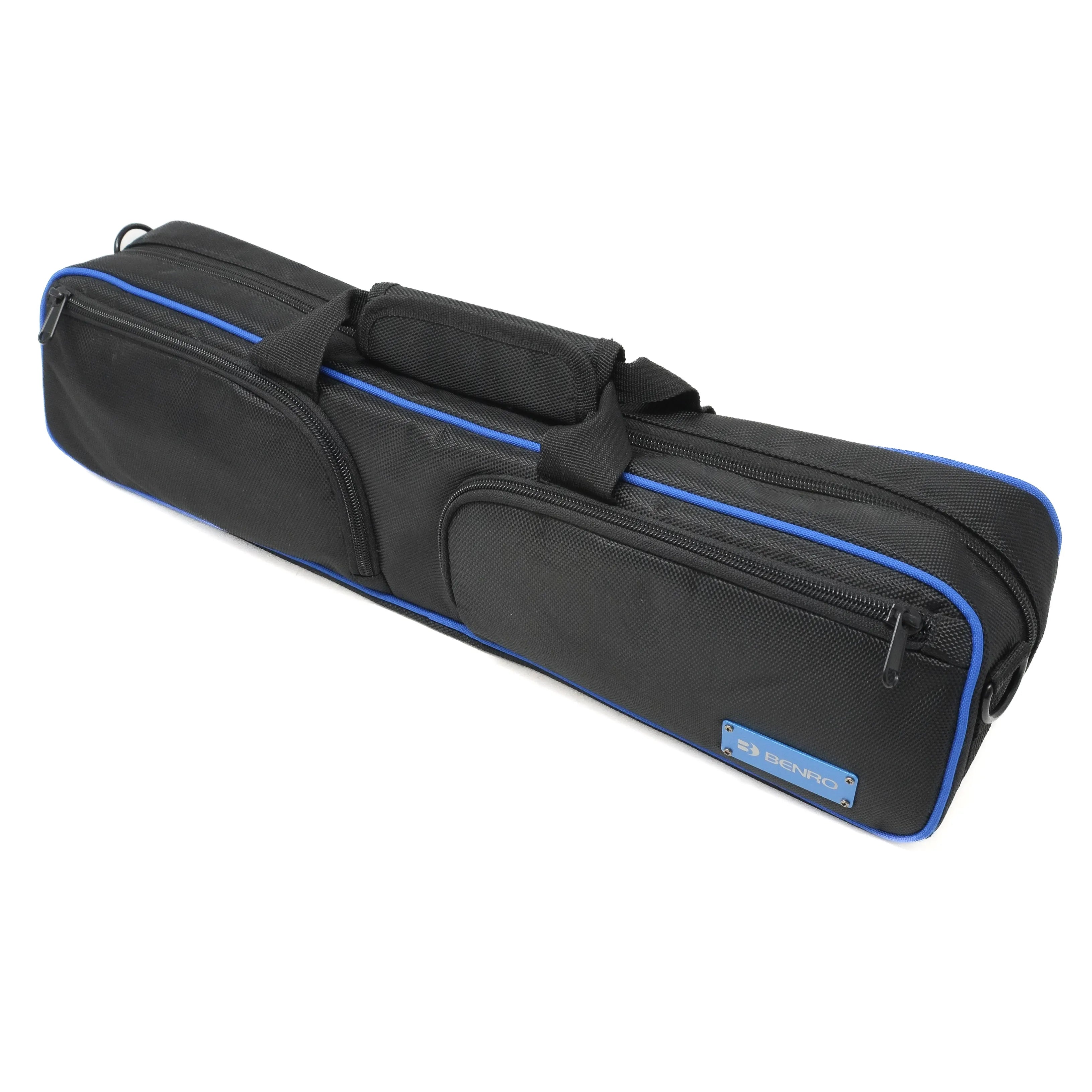 Black and blue travel bag on a white background