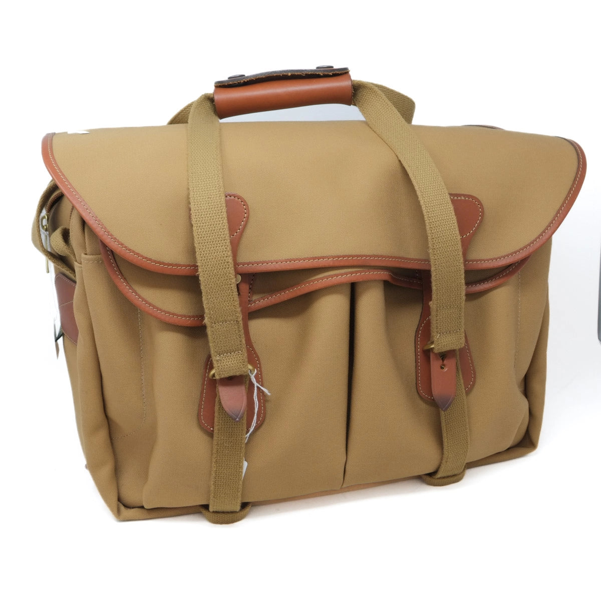 Used Billingham 445 Khaki/Tan Canvas shoulder bag Mint - front angle 