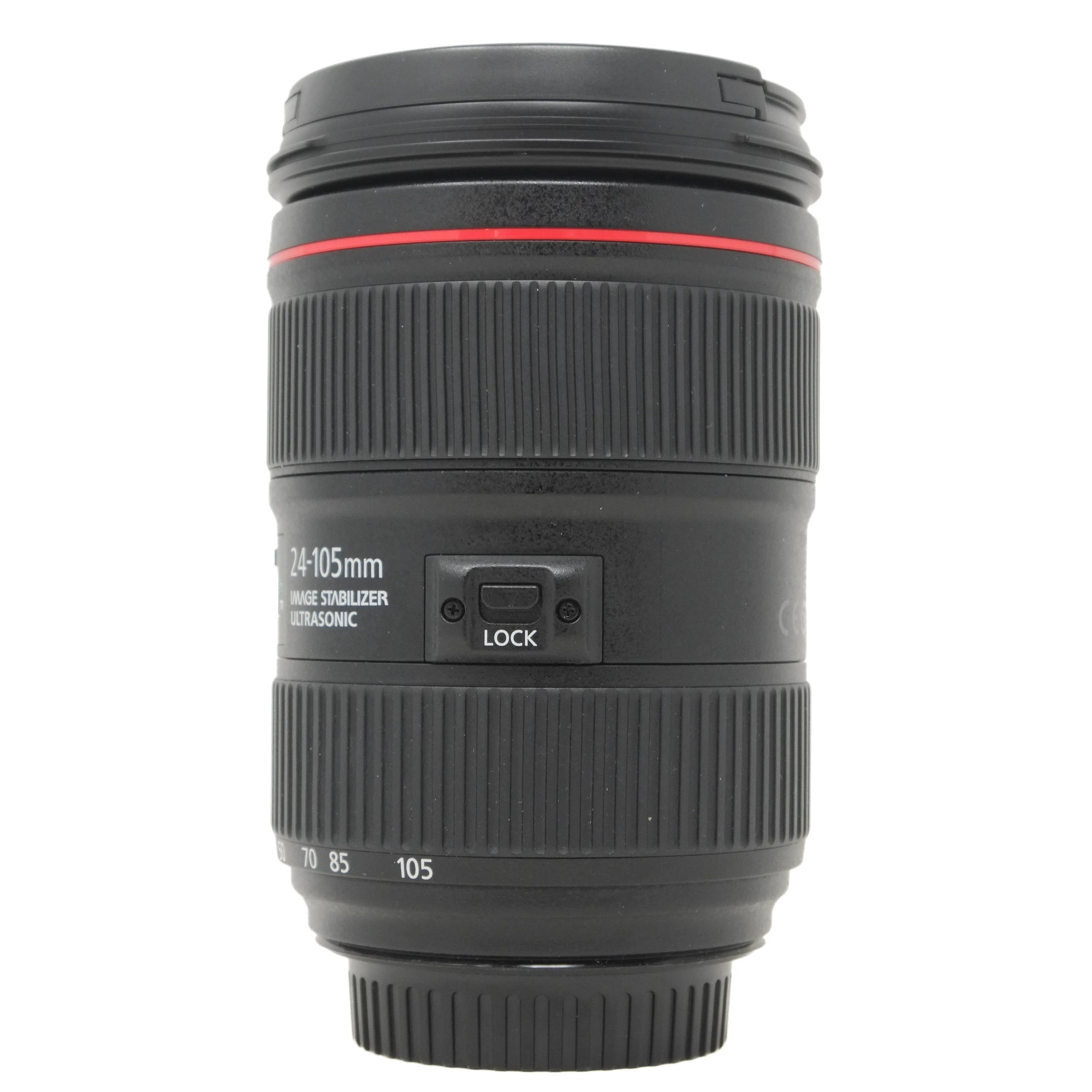 Camera lens with specifications on a white background
