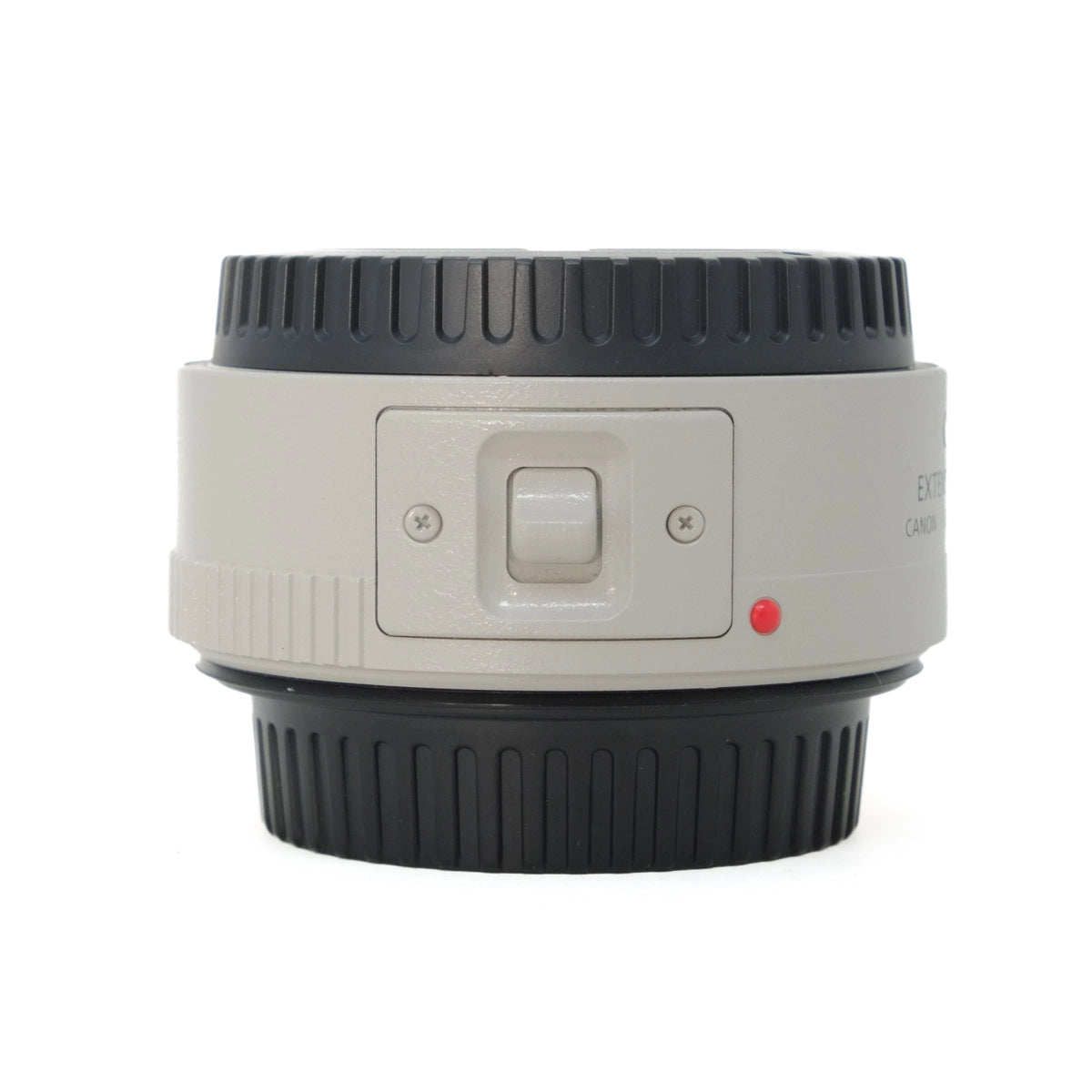 Camera lens with black and beige design on a white background