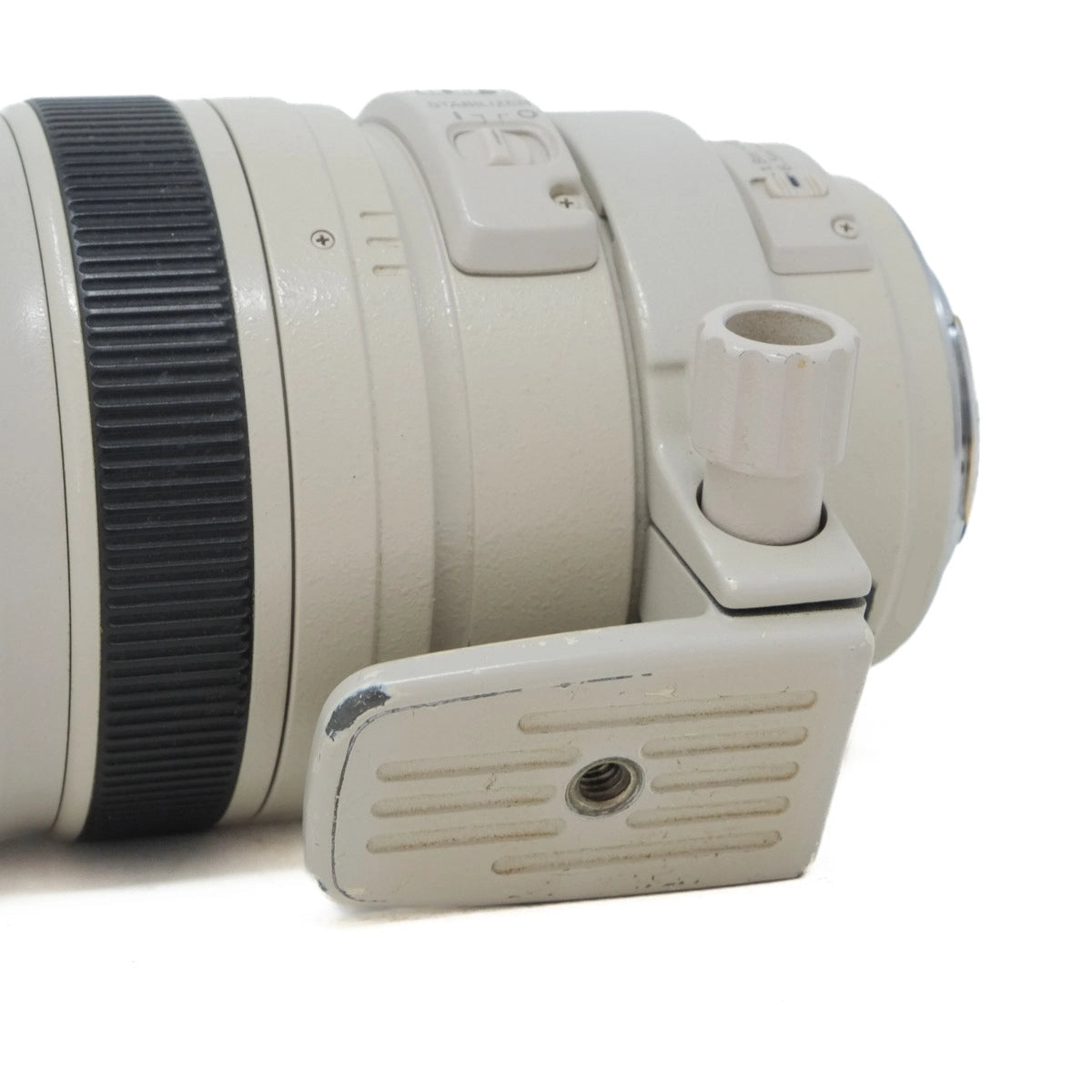 Close-up of a camera lens on a white background