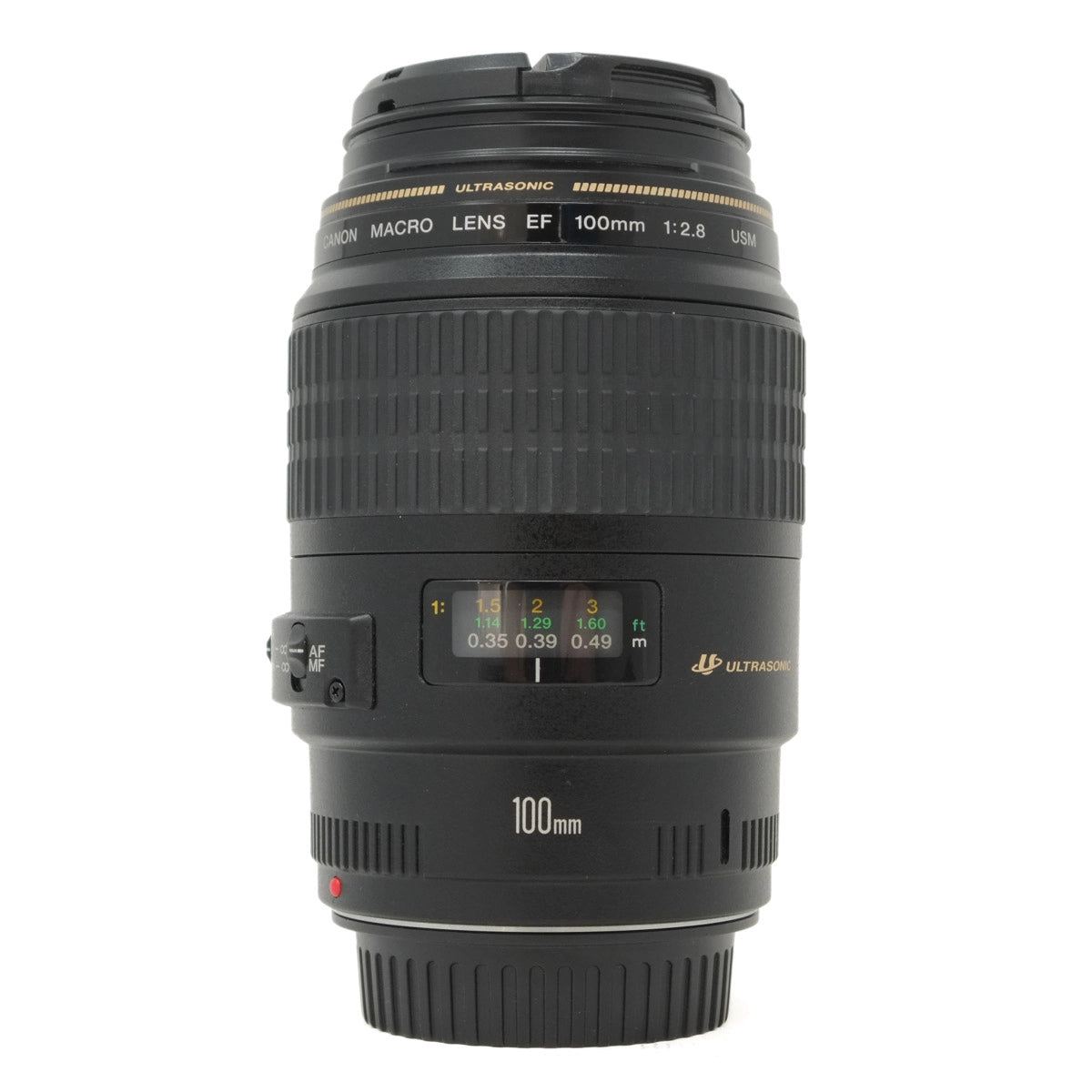 Used Canon EF 100mm f2.8 Macro USM Lens - front angle 