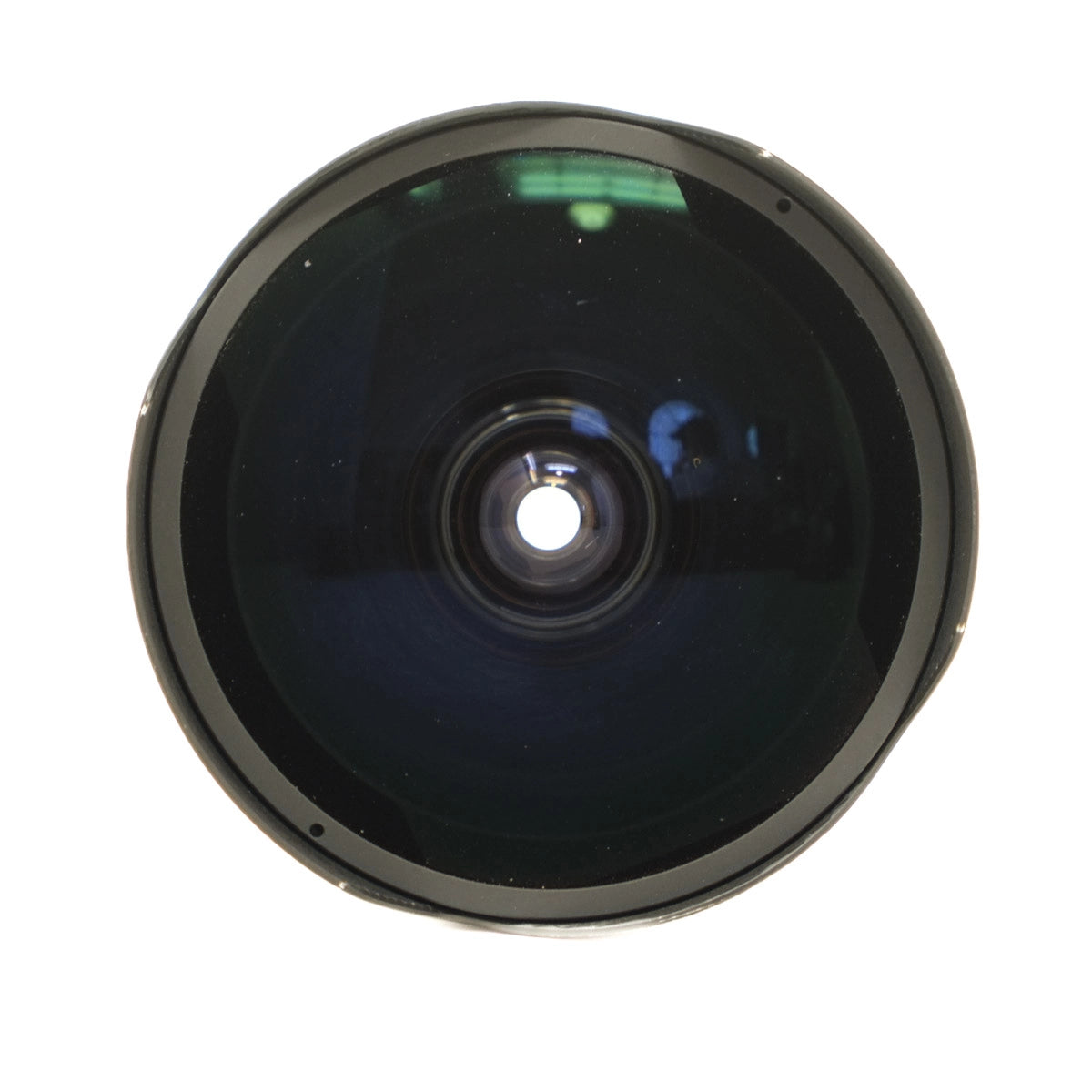 Black camera lens on a white background