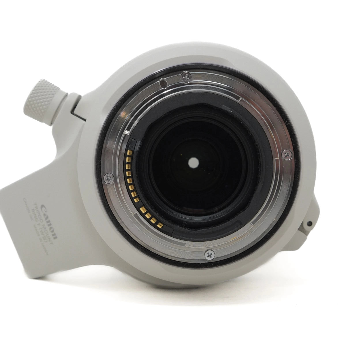 Camera lens with a white housing on a white background