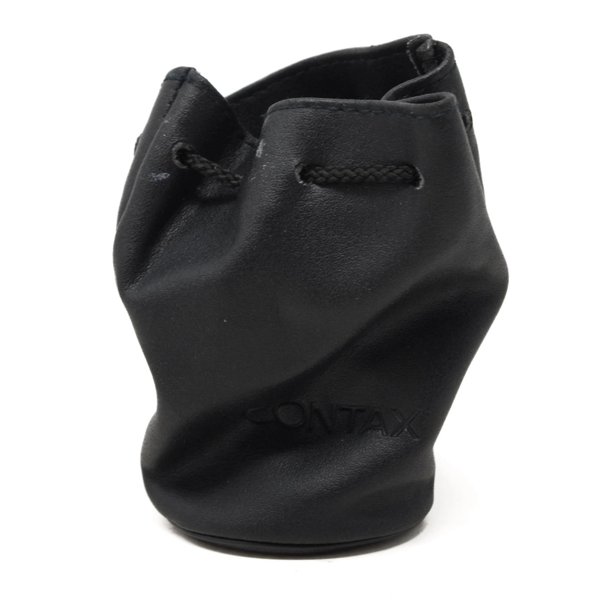 Black drawstring pouch on a white background
