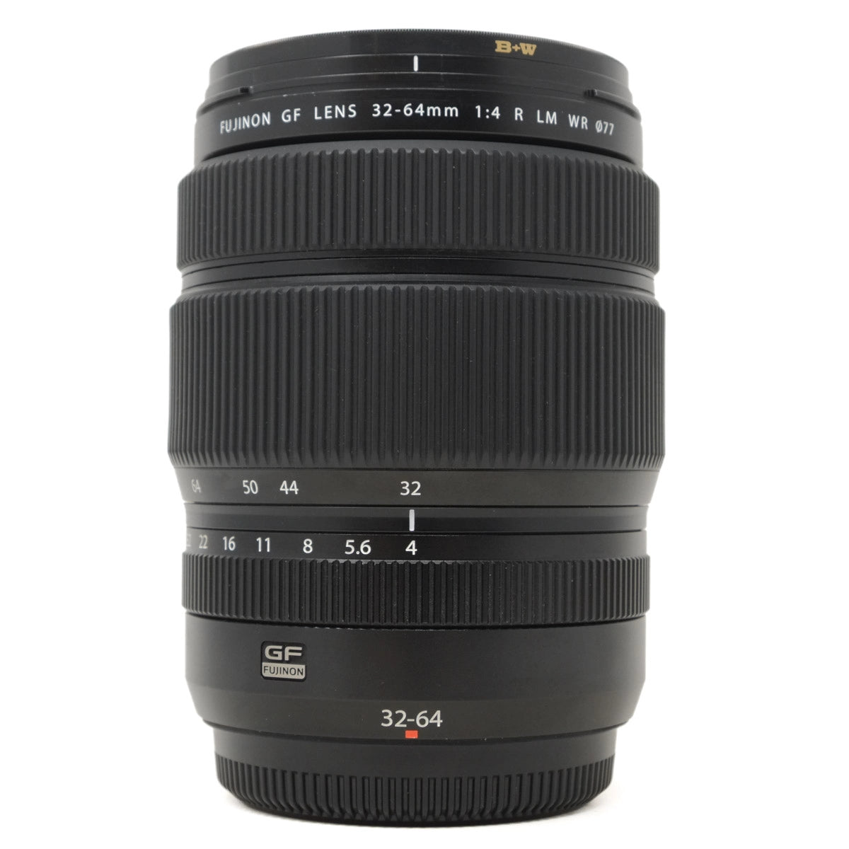 Camera lens with detailed specifications on a white background