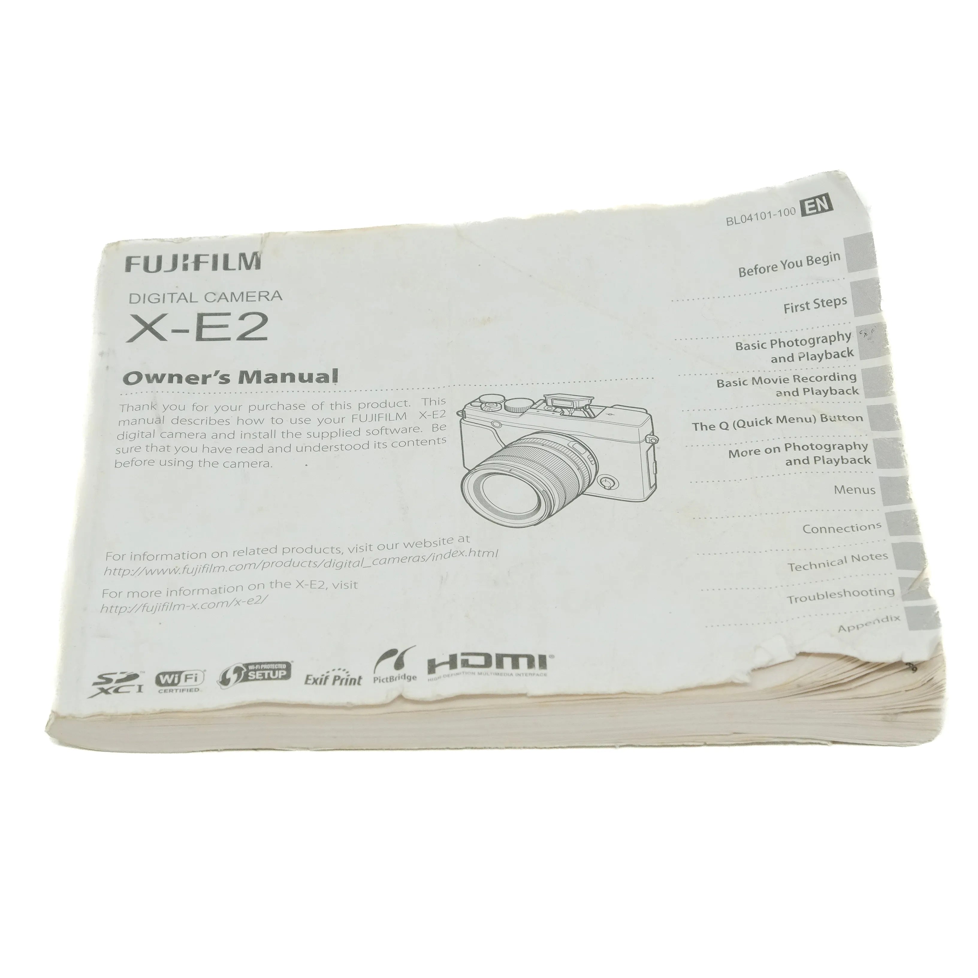 Owner's manual for Fujifilm X-E2 digital camera on a white background