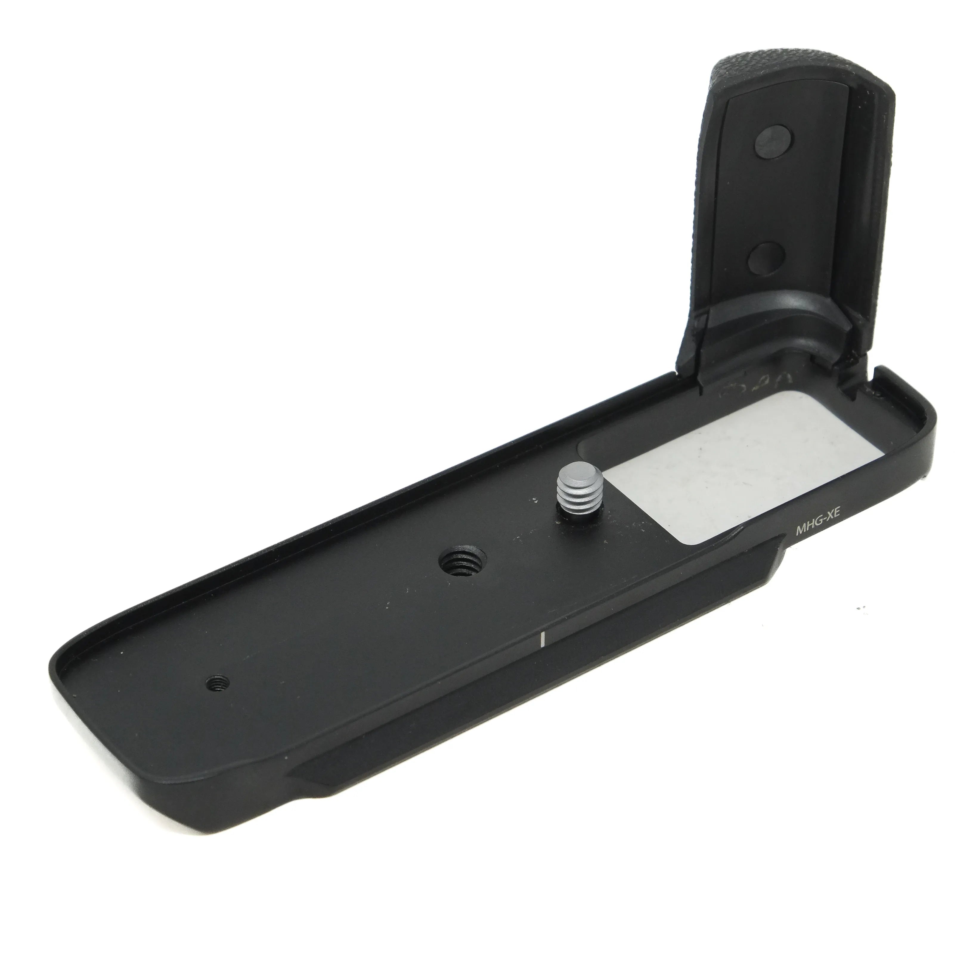 Black camera accessory with a silver screw on a white background