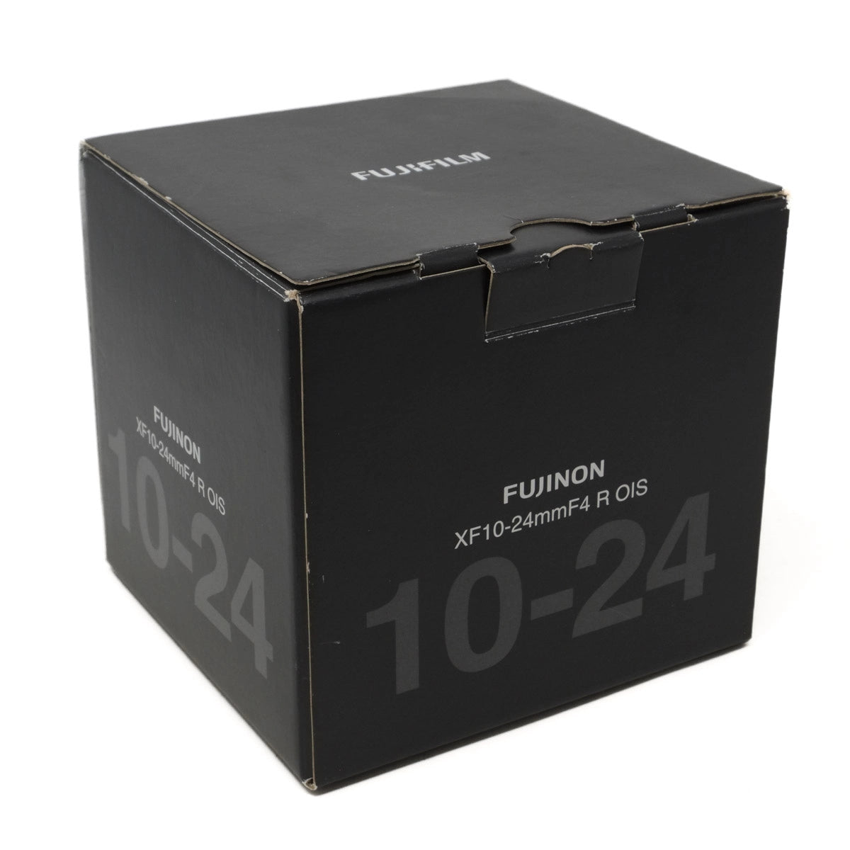 Black box with 'Fujifilm' branding and 'FUJINON XF10-24mmF4 R OIS' text on a white background