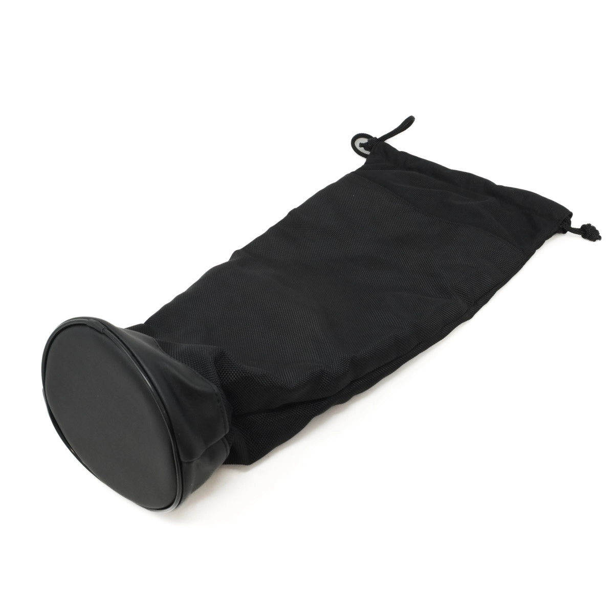 Black drawstring pouch on a white background