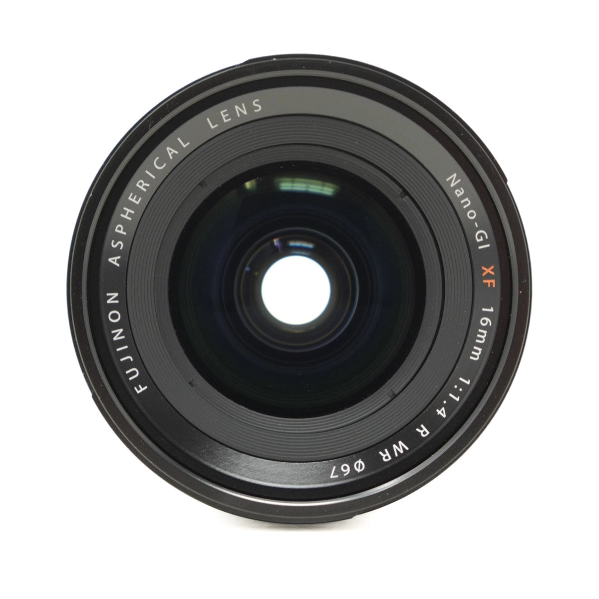 Camera lens with Fujifilm branding on a white background