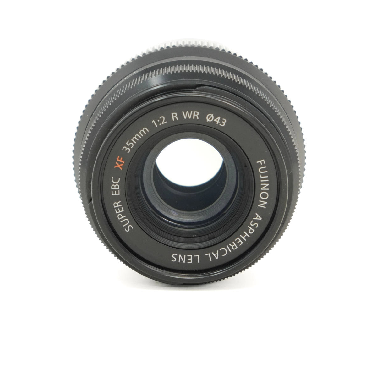 Camera lens with 'Fujifilm' branding on a white background