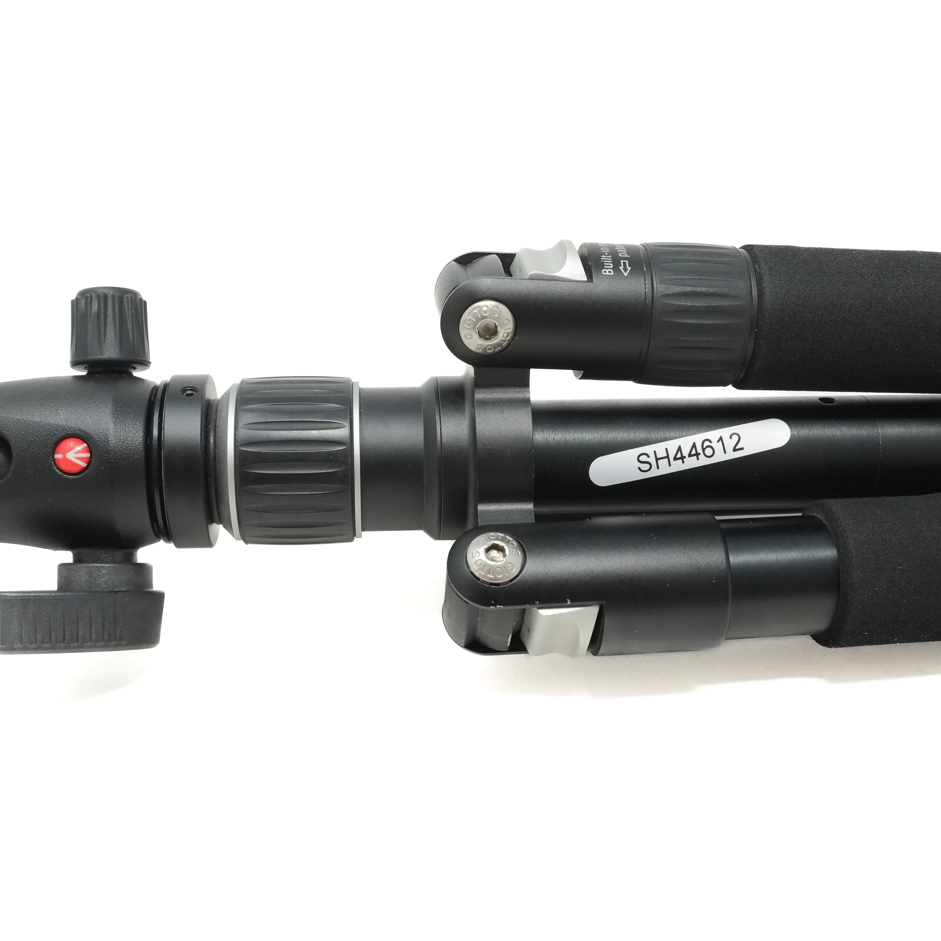 Black tripod with adjustable legs on a white background