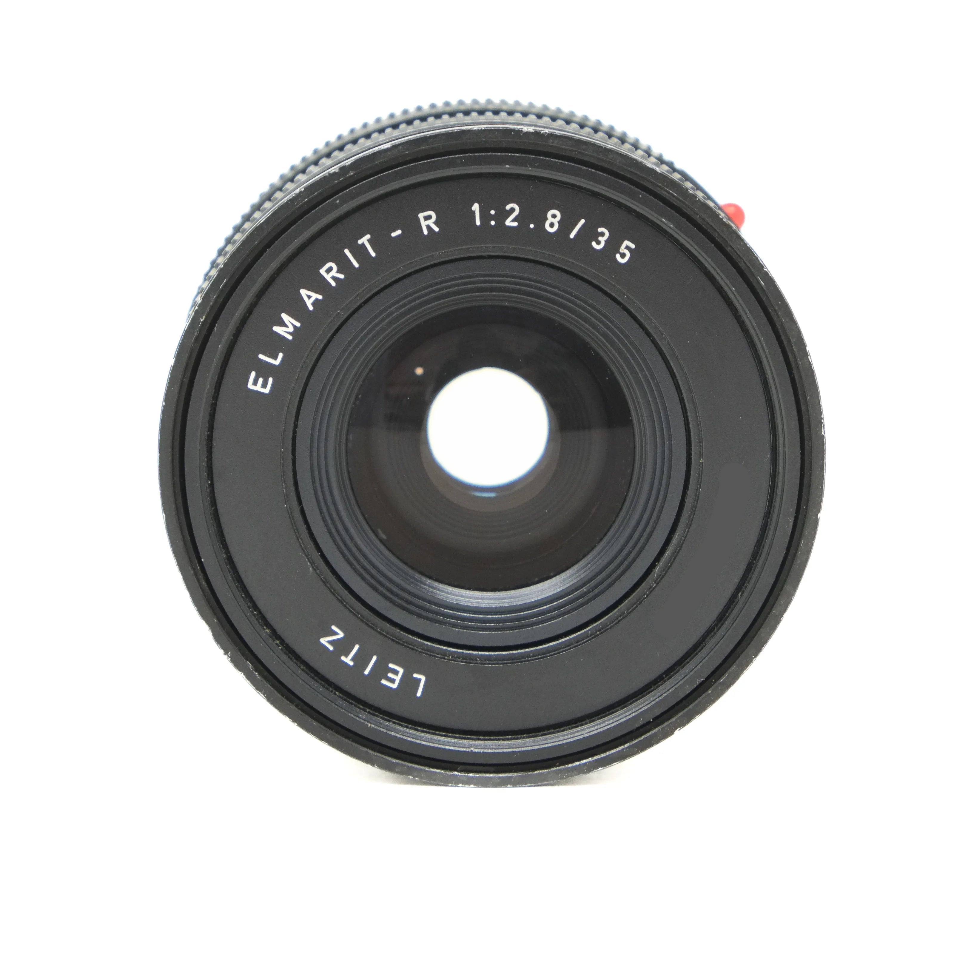 Camera lens with 'Elmarit-R' and 'LEITZ' branding on a white background