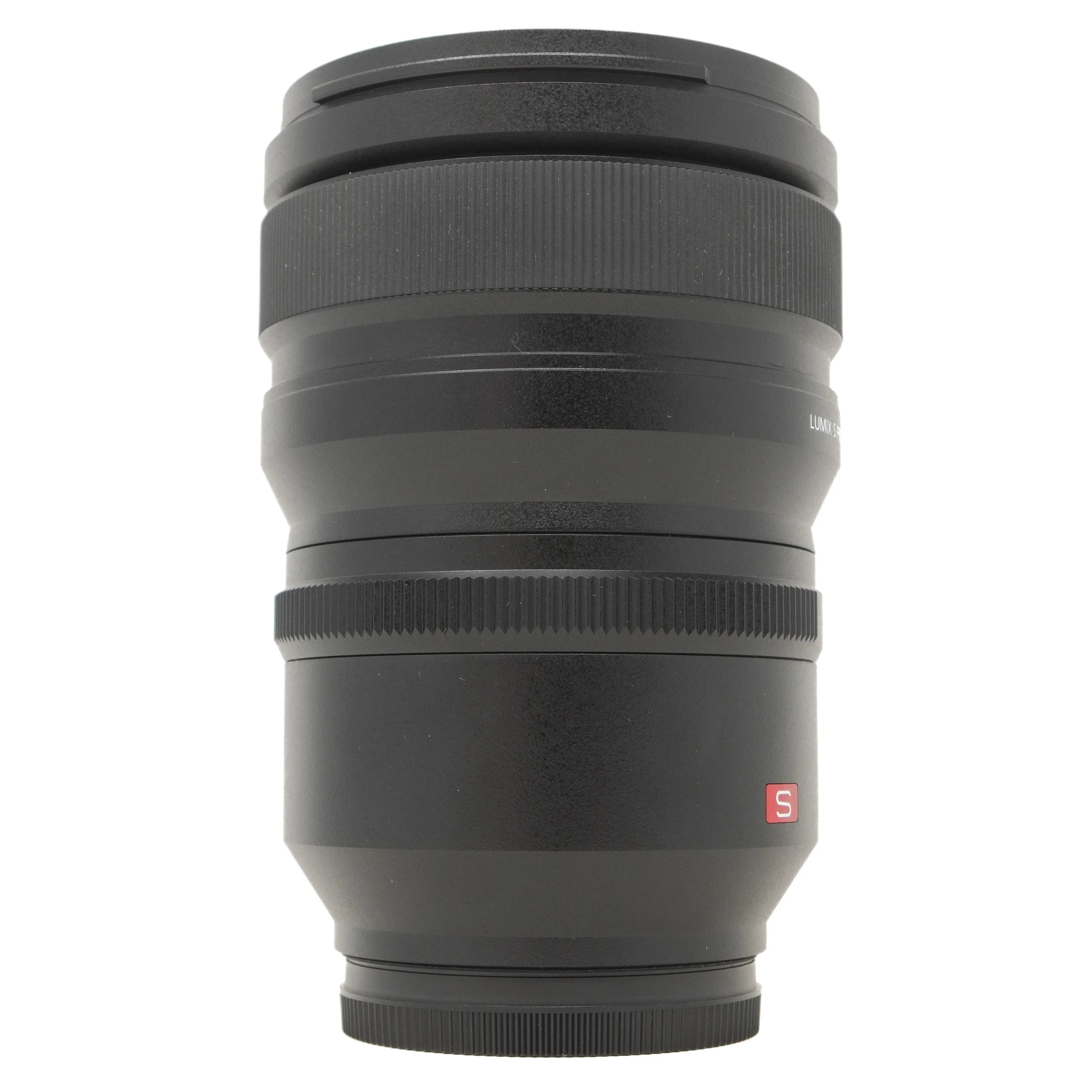 Camera lens with a brand logo on a white background