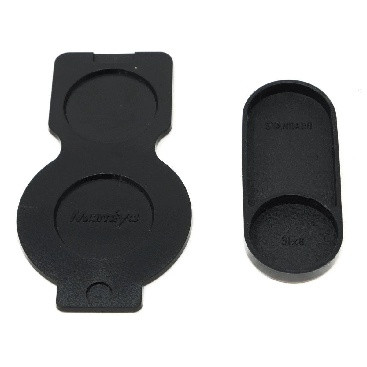 Used Mamiya Twin Lens reflex body cap and rear lens cap set - top angle 
