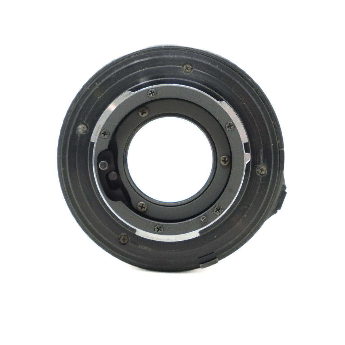 Black mechanical component on a white background