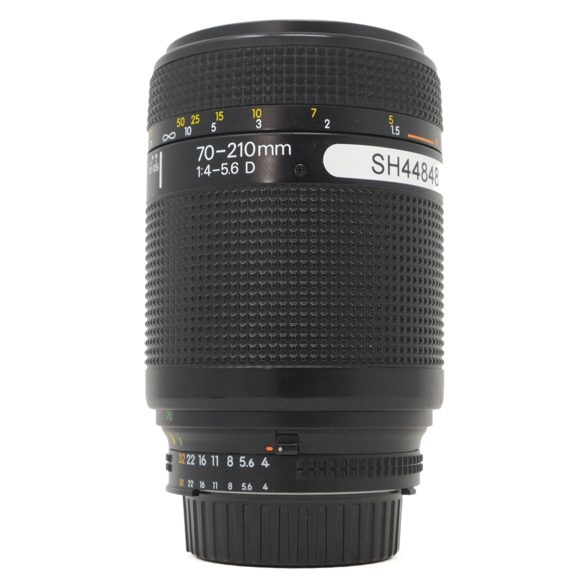 Camera lens with specifications on a white background