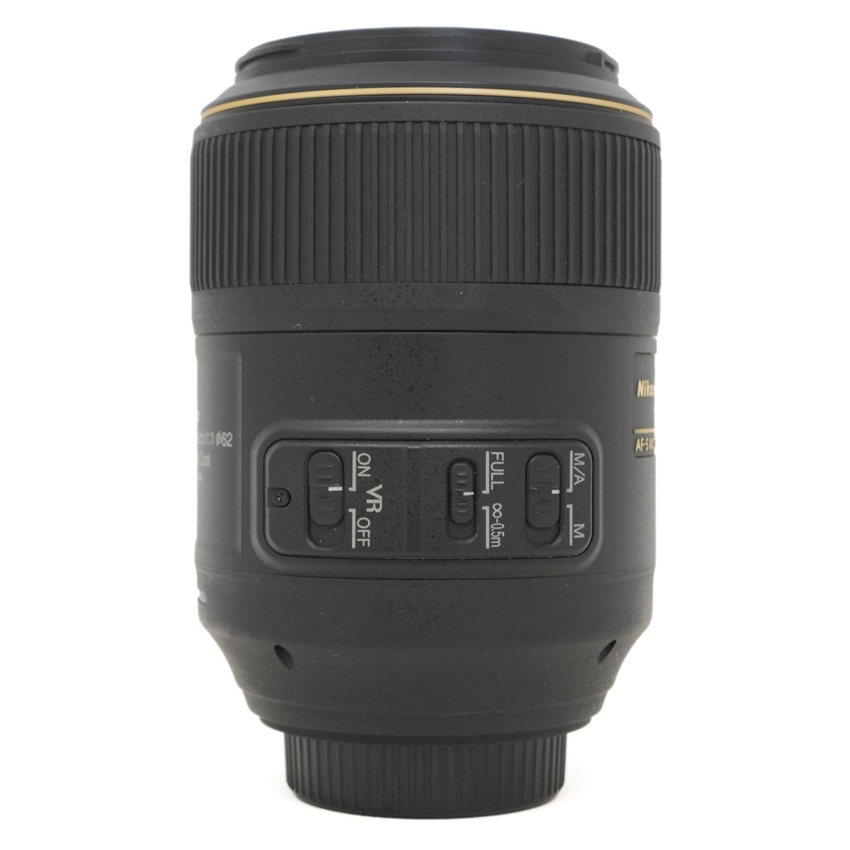 Camera lens with control buttons on a white background