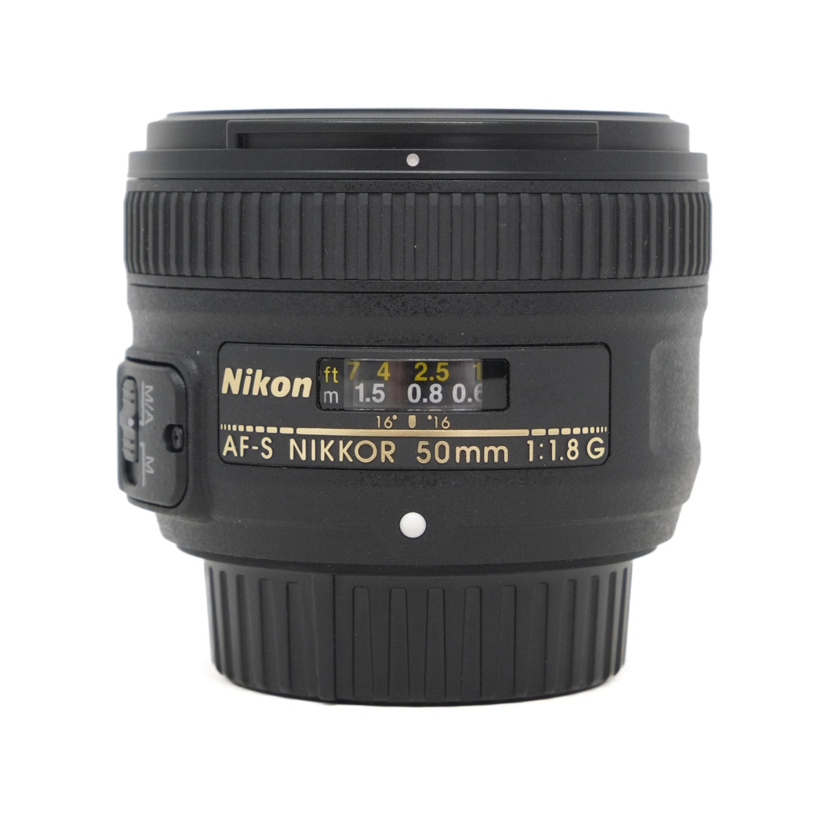 Nikon AF-S NIKKOR 50mm lens on a white background