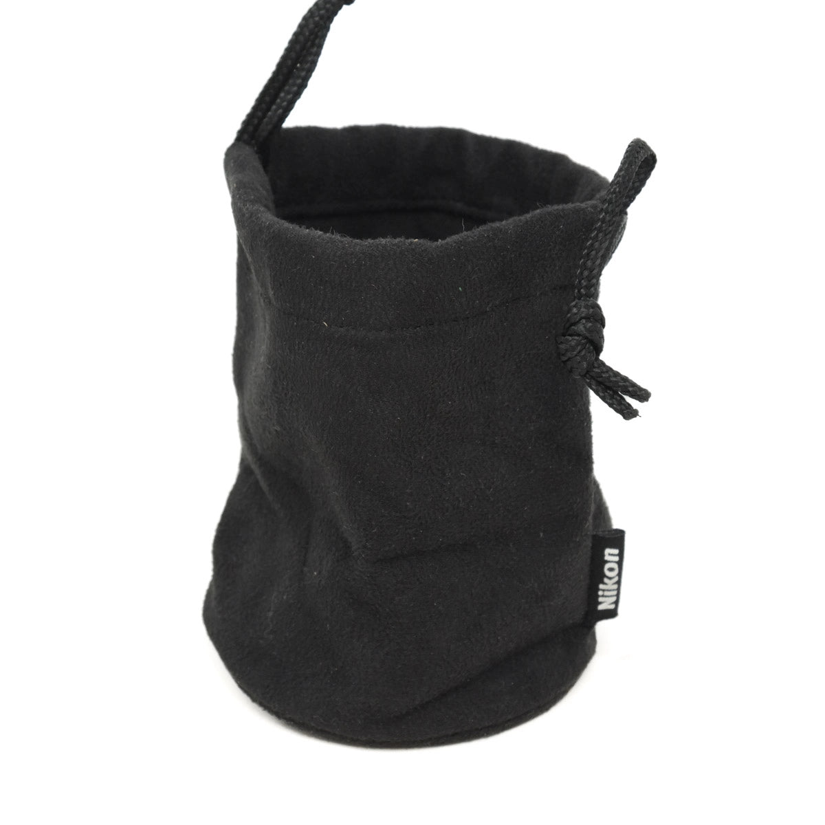 Black drawstring pouch with Nikon branding on a white background