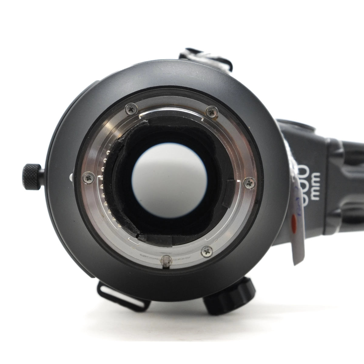 Close-up of a camera lens on a white background