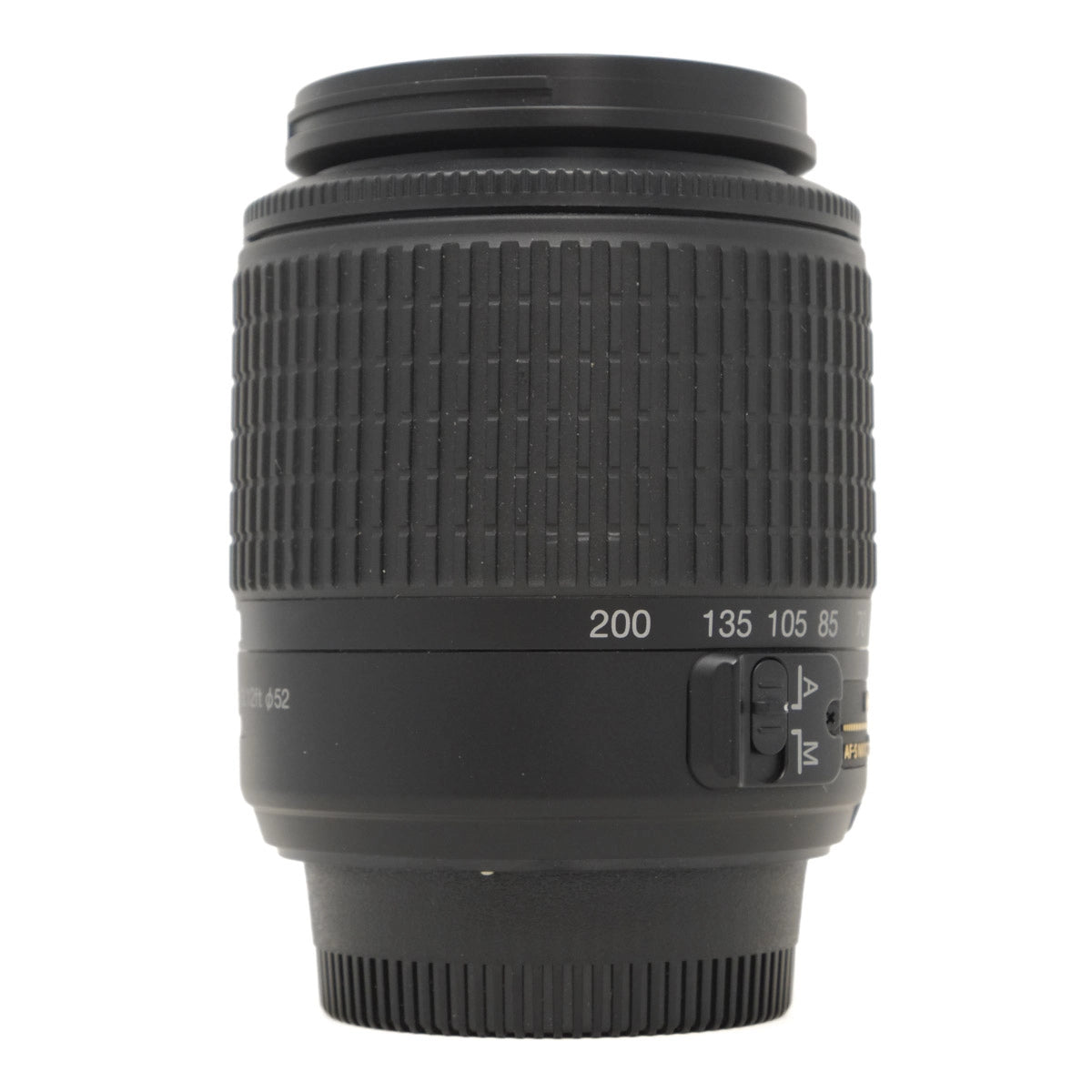 Camera lens with focus and zoom controls on a white background