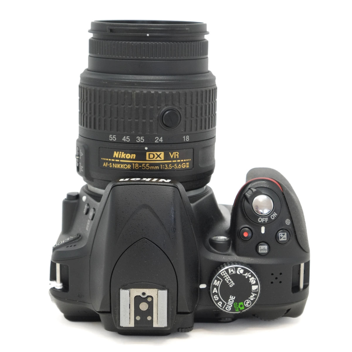 Nikon camera with lens on a white background