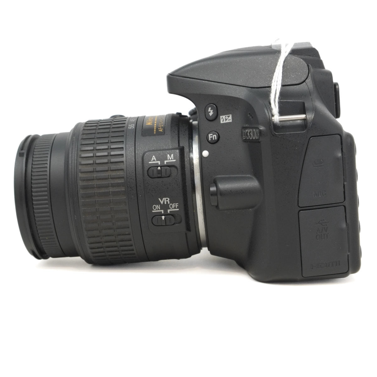 Black DSLR camera on a white background