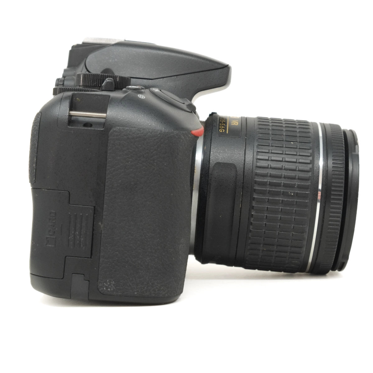 Used Nikon D3500 + 18-55mm F3.5-5.6G VR lens - side angle 