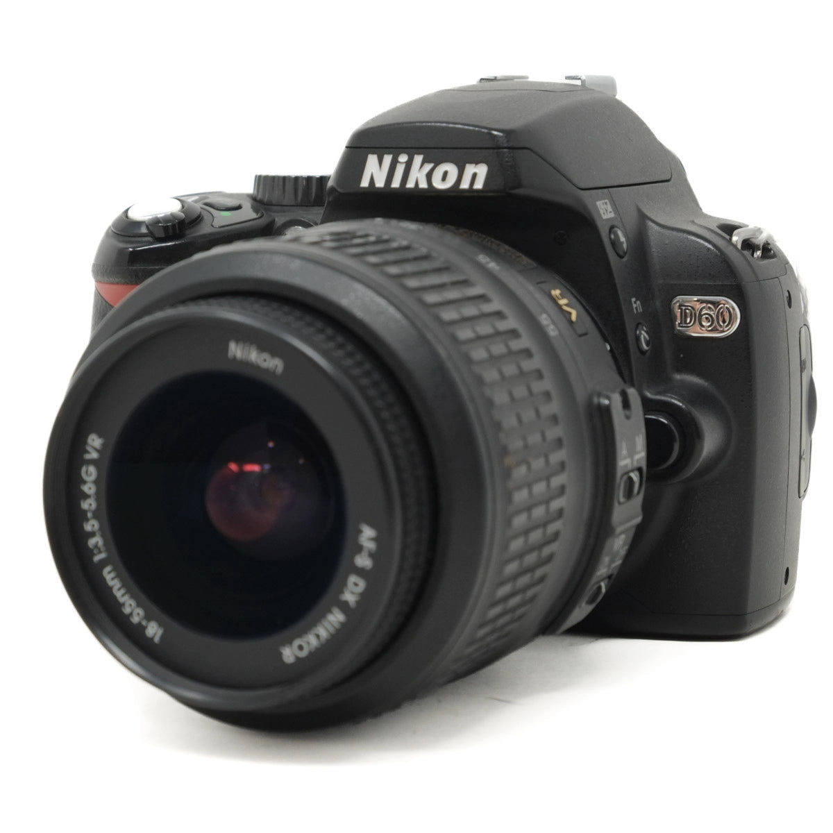 Used Nikon D60 DSLR camera with 18-55mm VR lens - front angle 