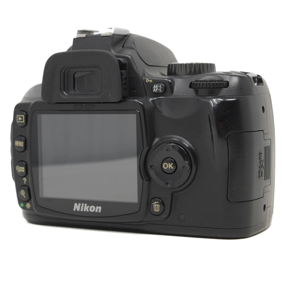 Used Nikon D60 DSLR camera with 18-55mm VR lens - back angle 