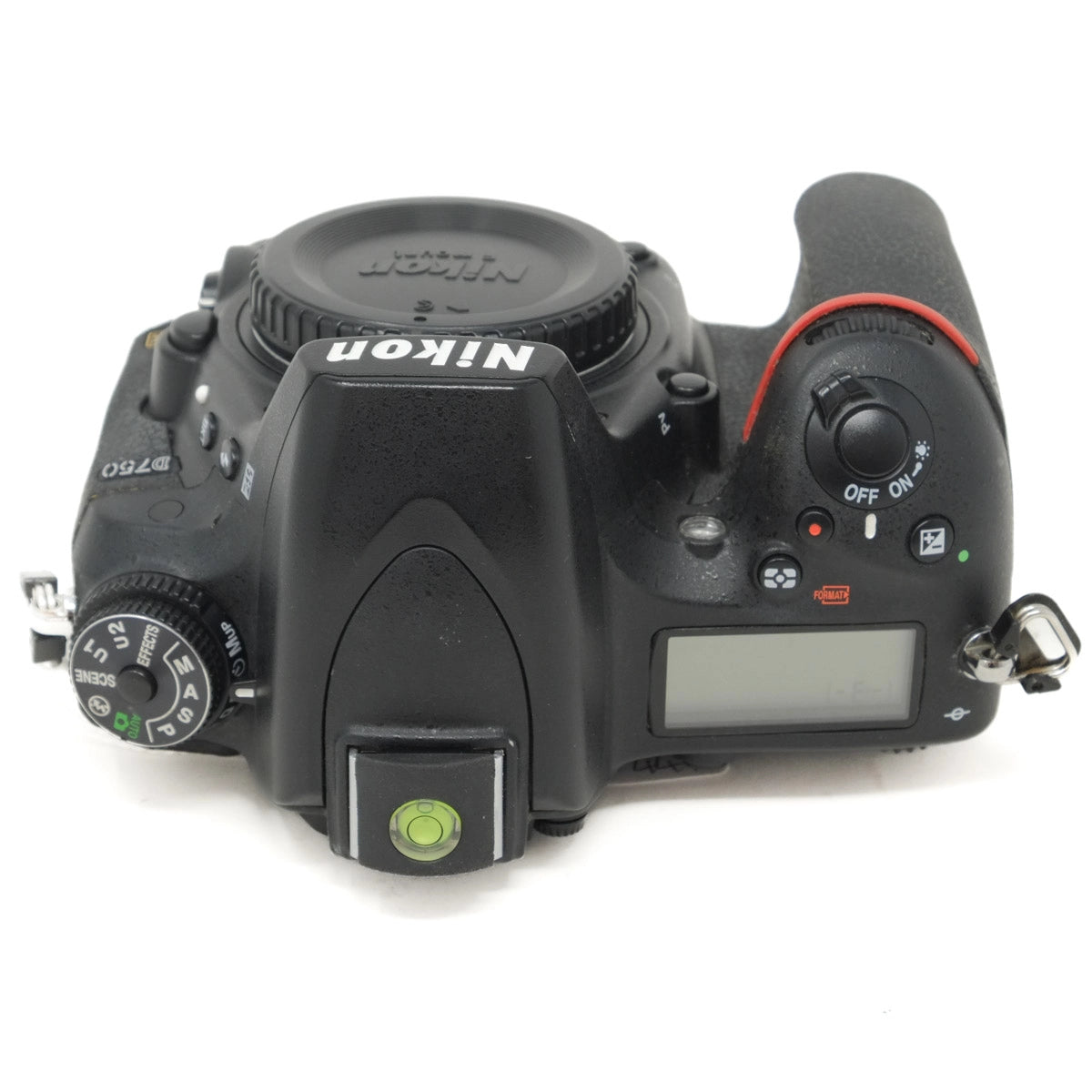 Used Nikon D750 DSLR camera body - top angle 