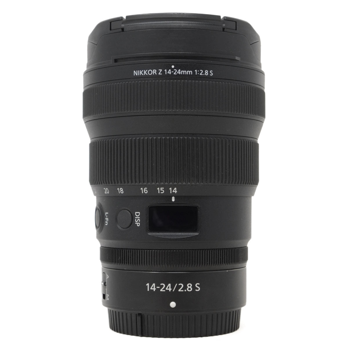 Camera lens with 'Nikkor Z' branding on a white background