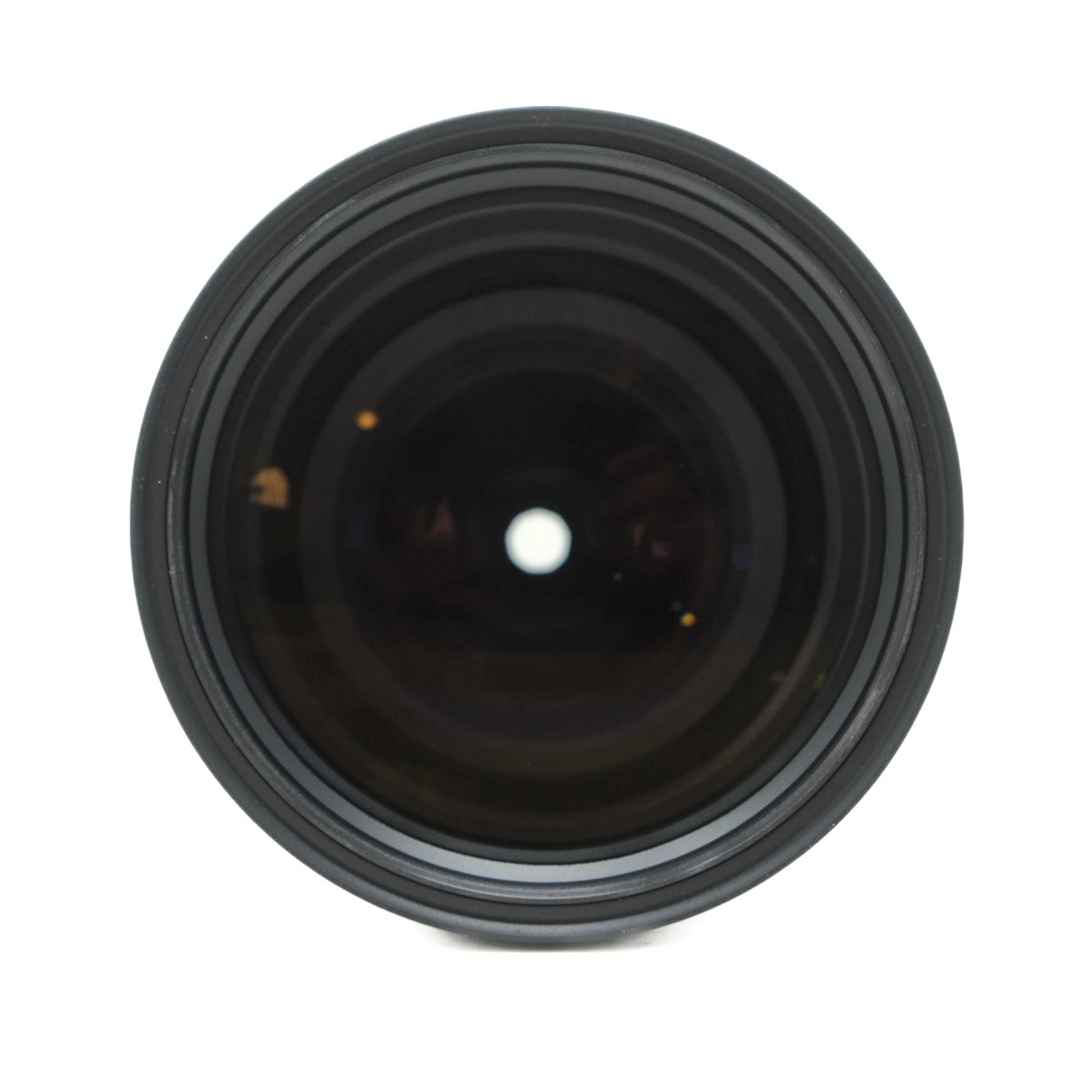 Black camera lens on a white background
