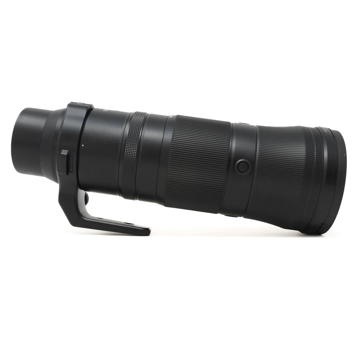 Black camera lens on a white background