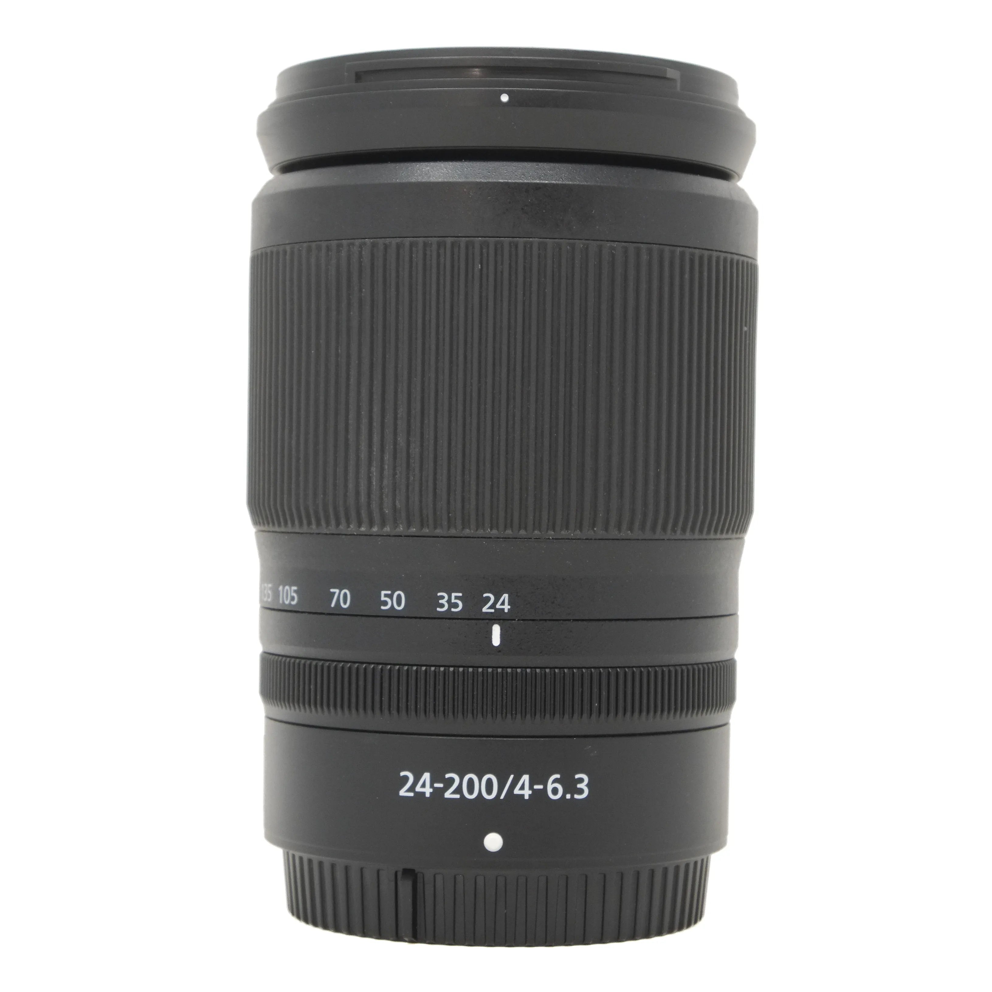 Camera lens with specifications on a white background